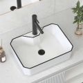 Lavabo Vuông Trắng Viền Đen có Để Vòi (LB67)