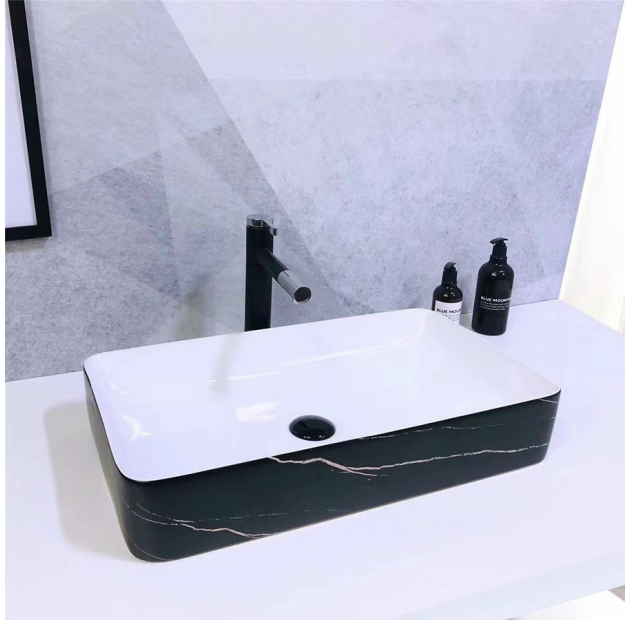 Lavabo Vân Đá Đen Dài Chữ Nhật LUSENTER (LB38)