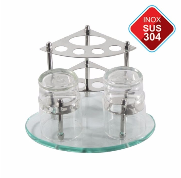 Kệ Kính Góc Bo Tròn Inox 304 (KK03)