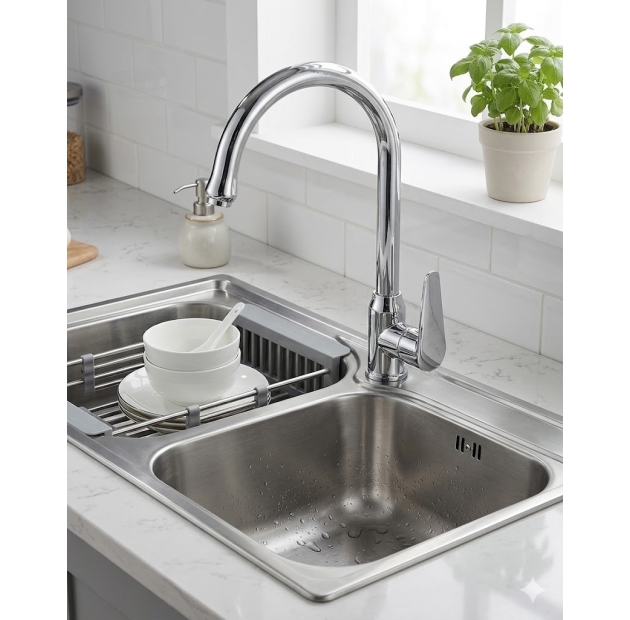 Vòi Chén Inox 304 Bóng Tay Tròn bầu LUSENTER (VC27)