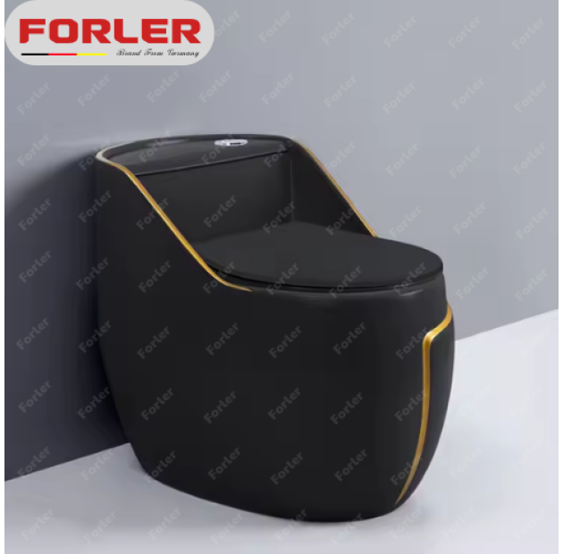 Bồn Cầu Trứng Đen Sọc Vàng Tròn Vuông FORLER (BCT25)