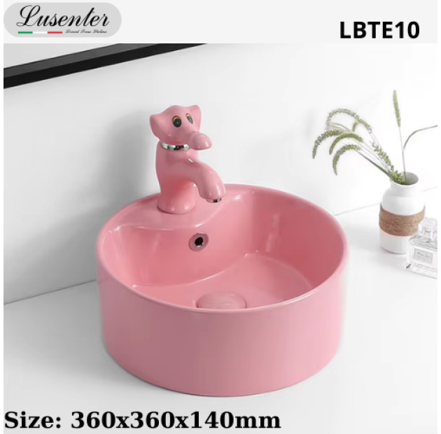 Chậu Lavabo Trẻ Em Tròn Màu Hồng LUSENTER LBTE10