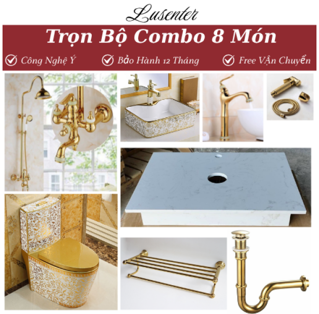 Combo Thiết Bị Vệ Sinh 8 món mạ vàng cao cấp - CB16