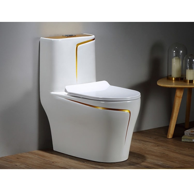 Bồn Cầu Một Khối Trắng Sọc Vàng LUSENTER (BCMK13)