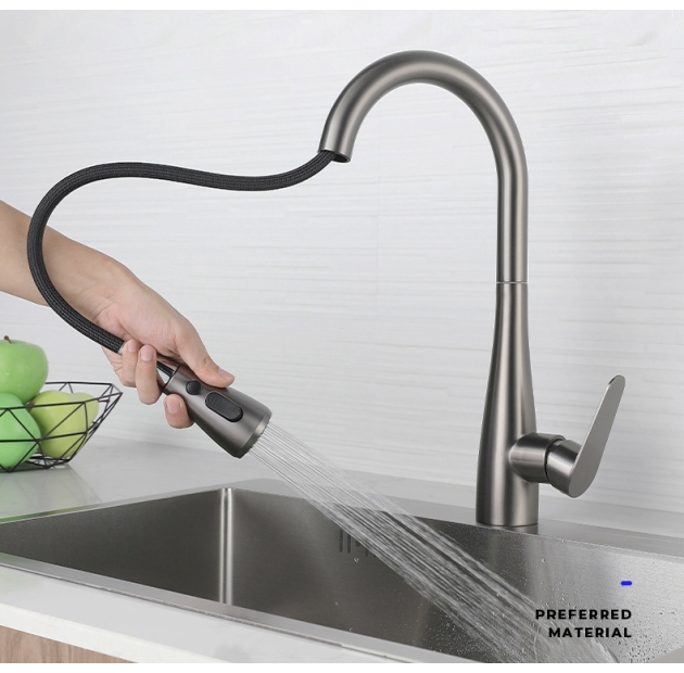 Vòi Chén Dây Rút Đồng Thau Sơn Tĩnh Điện Tròn Xám LUSENTER (VC37)