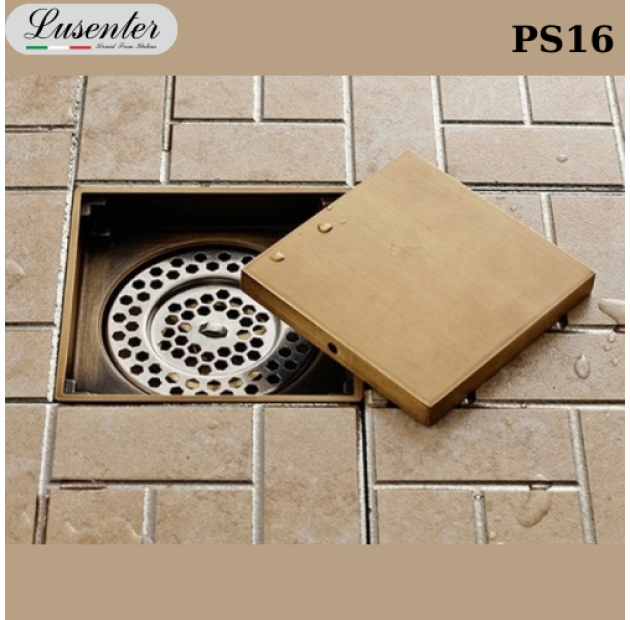 Phễu Sàn Vuông 10x10 Màu Đồng LUSENTER (PS16)