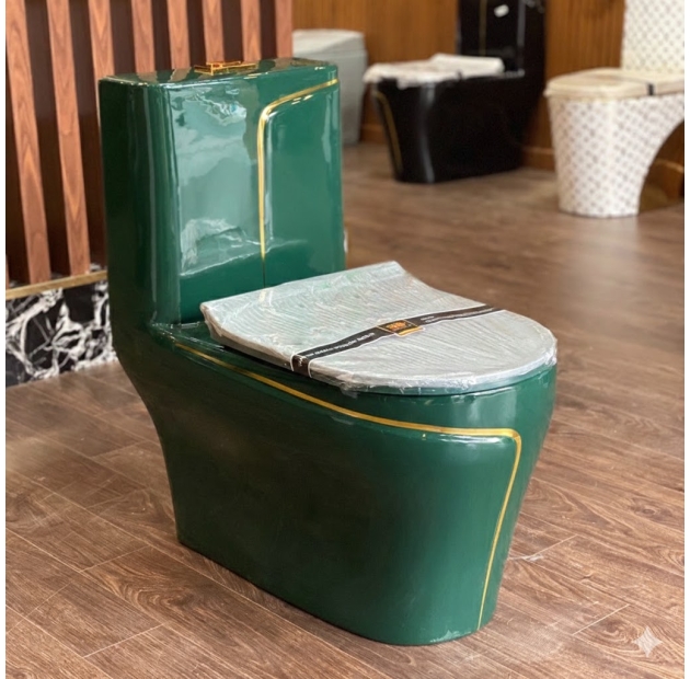 Bồn Cầu 1 Khối Xanh Rêu Sọc Vàng LUSENTER( BCMK27)