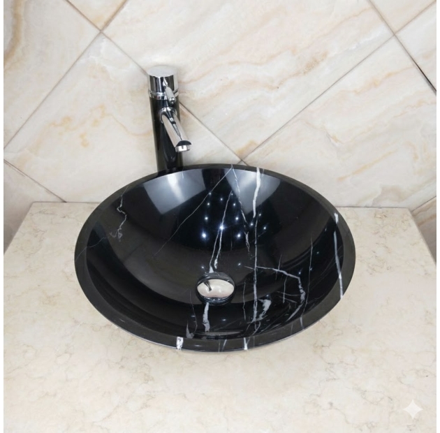 Lavabo Đá Tròn Mỏng Đen Ý BST03 (LBD10)