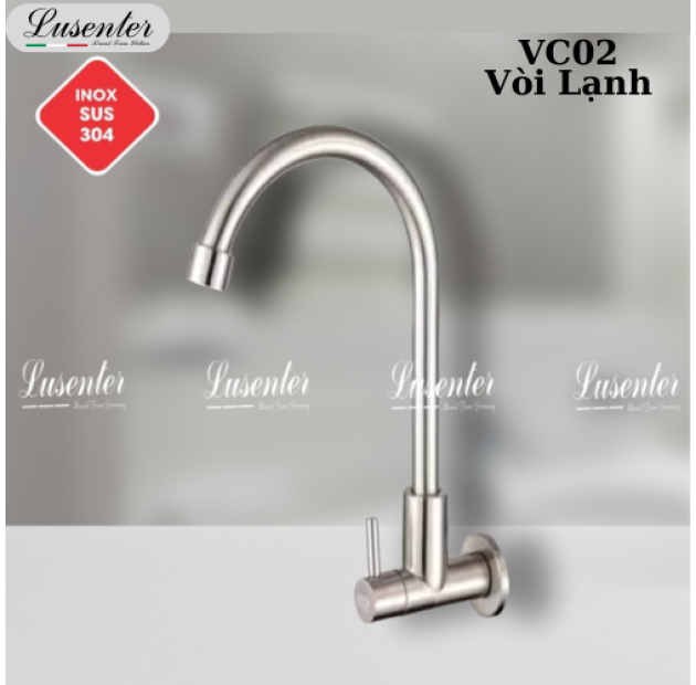 Vòi Rửa Chén Lạnh Âm Tường Inox304 LUSENTER (VC02)