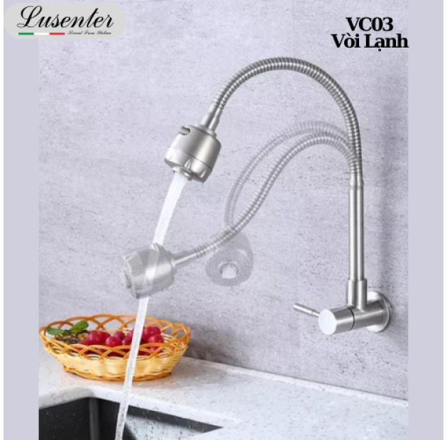 Vòi Chén Lạnh Bẻ Đầu Inox LUSENTER (VC03)
