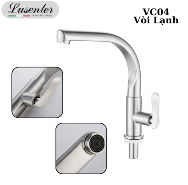Vòi Rửa Chén Lạnh Inox LUSENTER (VC04)