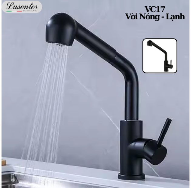 Vòi Rửa Chén INOX 304 Sơn Tĩnh Điện Nano Đen LUSENTER (VC17)