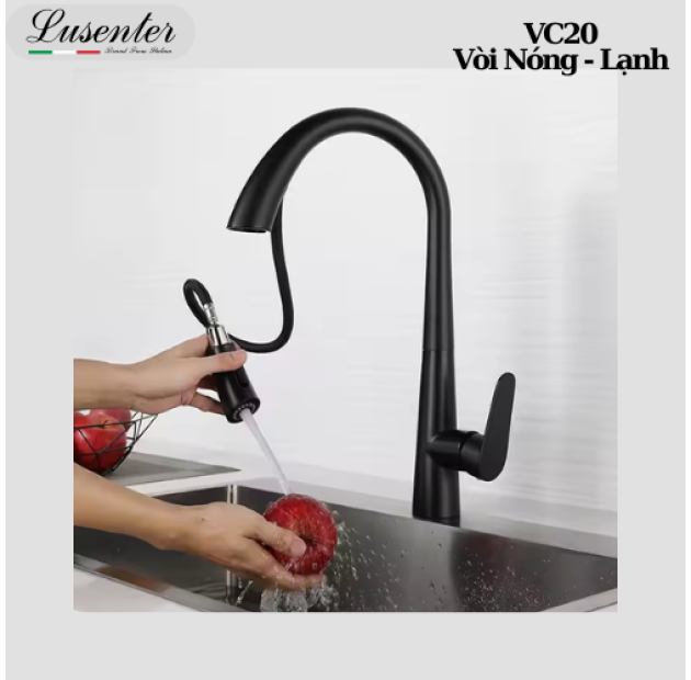 Vòi Rửa Chén Dây Rút Nano Đen LUSENTER (VC20)