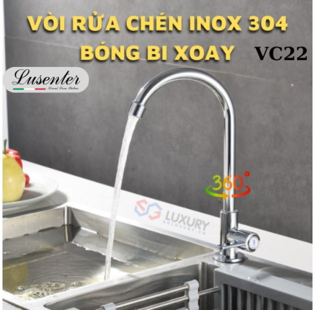 Vòi Chén Lạnh Phi 24 Xoay Bi 304 LUSENTER (VC22)
