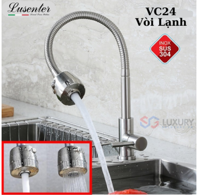 Vòi Rửa Chén Lạnh inox 304 Cần Dẻo LUSENTER (VC24)