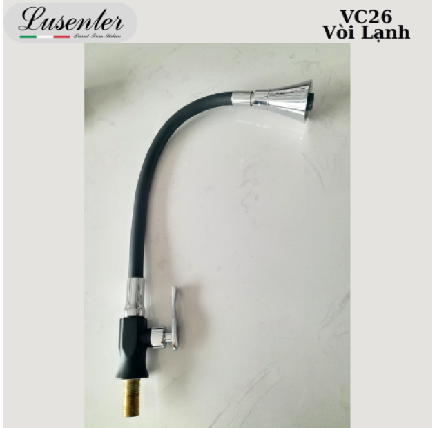 Vòi Chén Cao Su Lạnh Đen Đầu Loe LUSENTER (VC26)