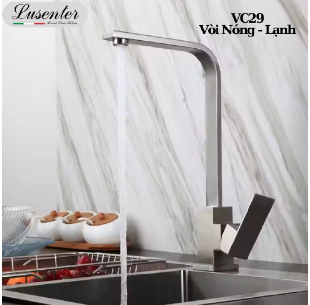 Vòi Chén Vuông Nóng Lạnh Inox LUSENTER (VC29)