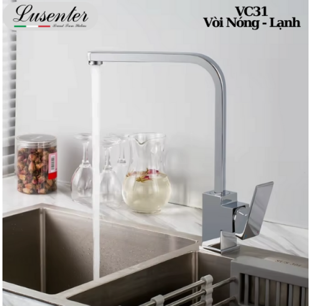 Vòi Rửa Chén Vuông Mạ Crom Bóng LUSENTER (VC31)