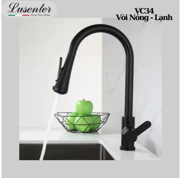 Vòi Rửa Chén Rút Nano Đen Tròn LUSENTER (VC34)