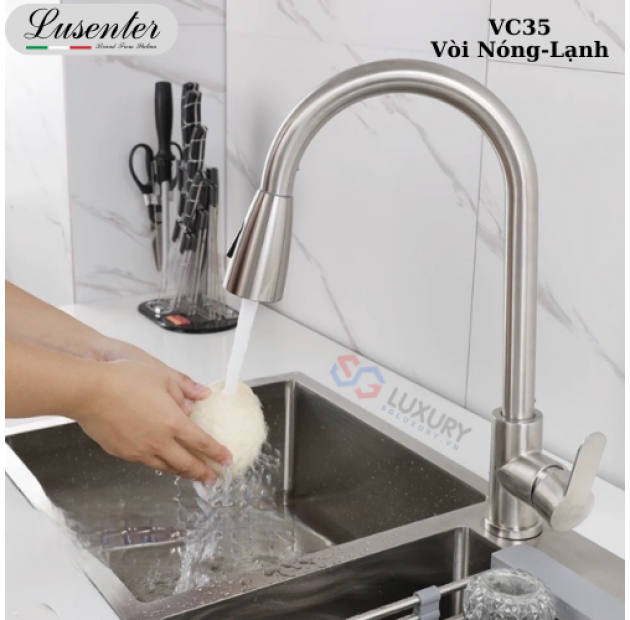Vòi Chén Dây Rút Inox Tròn Loe LUSENTER (VC35)
