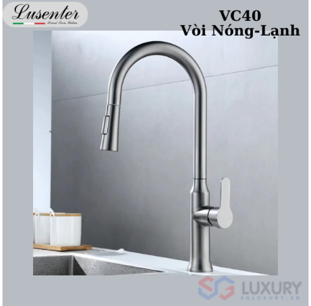 Vòi Rửa Chén Rút Nano Xám Thon LUSENTER (VC40)