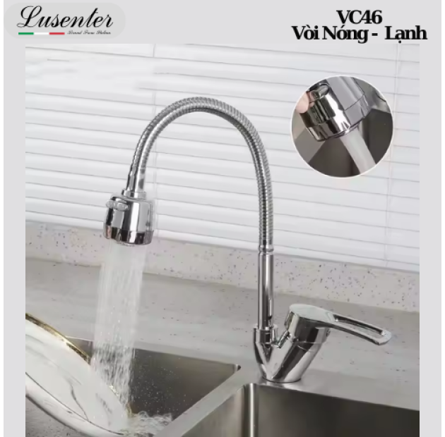 Vòi Chén Inox Cần DẻoTay Khuyết (VC46)