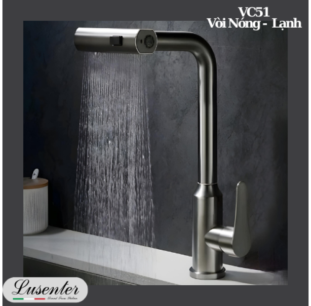 Vòi Chén NL 2 chế độ Xám Ngang Có Rút (VC51) 