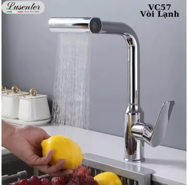 Vòi Chén Lạnh 4 chế độ Ngang Inox Tay Bầu (VC57)