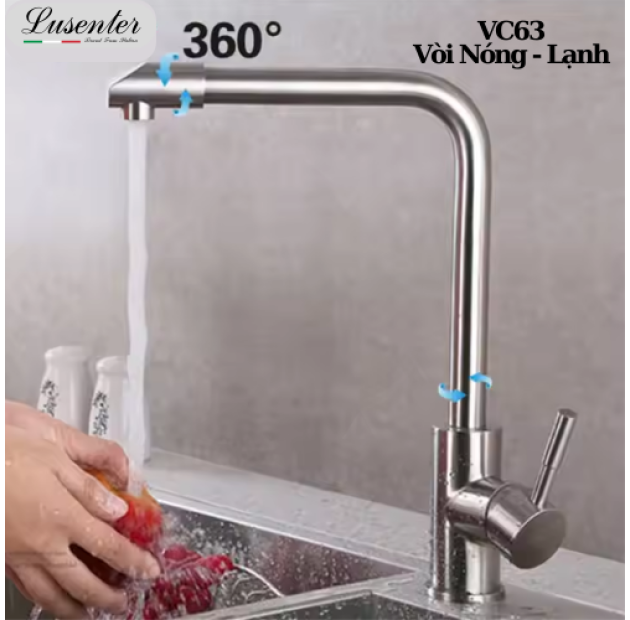 Vòi chén nóng lạnh đầu vòi vát chéo, tay gạt nhỏ (VC63)