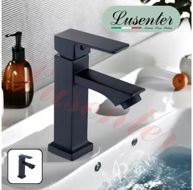 Vòi Lavabo Lạnh Vuông 2 Tấc Đen (VLB77)