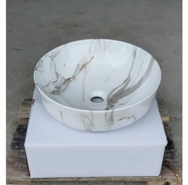 Lavabo Tròn Trắng Bóng Vân Đá LUSENTER (LB60)