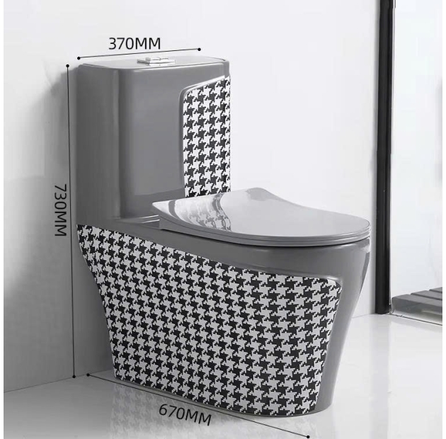 Bồn Cầu Một Khối Xám Họa Tiết Caro Đen LUSENTER (BCMK20)