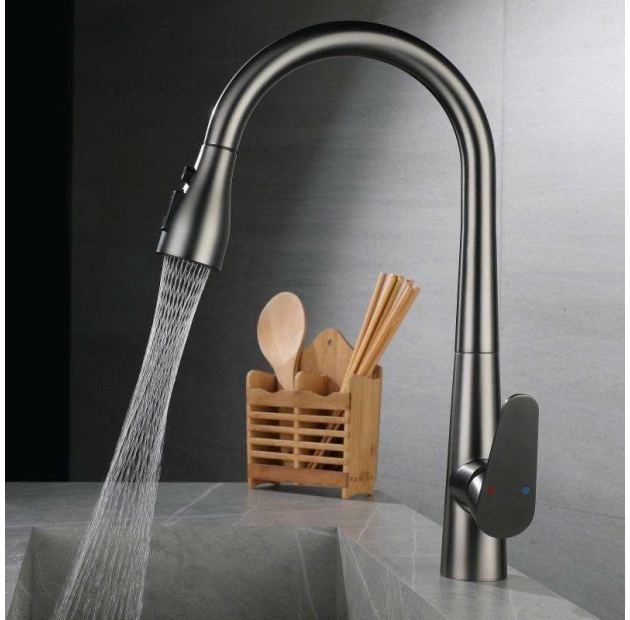 Vòi Chén Dây Rút Đồng Thau Sơn Tĩnh Điện Tròn Xám LUSENTER (VC37)