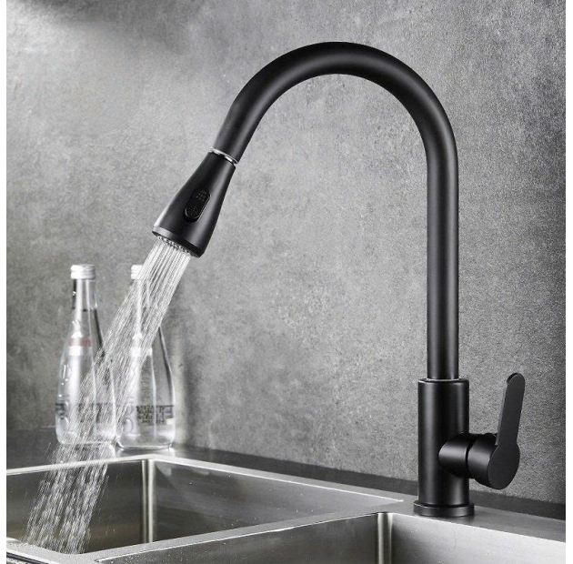 Vòi Chén Dây Rút Sơn Tĩnh Điện Đen Tròn Loe LUSENTER (VC38)