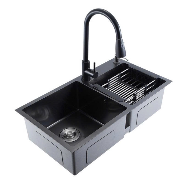 Chậu Rửa Chén 2 Hộc Lệnh Inox / Đen  LUSENTER (BRC24)