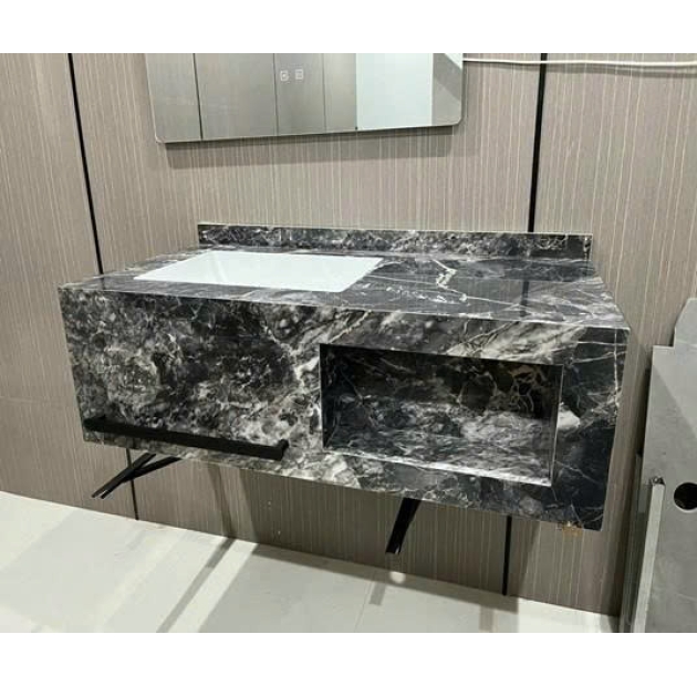 Bàn Đá Kỷ Nguyên 1 Khối Vân Đá Đen + Vòi + Gương 100x50 (BD15)