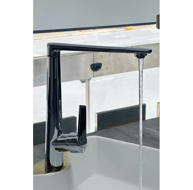 Vòi Lavabo Nóng Lạnh Cao Tròn Inox Mạ Crom Bóng (VLB90)