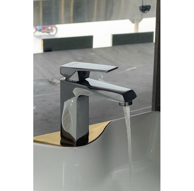 Vòi Lavabo Nóng Lạnh Vuông Inox Mạ Crom Bóng (VLB89)