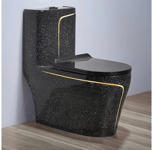 Bồn Cầu Một Khối Đen Kim Sa Viền Vàng Cao Cấp BCMK70