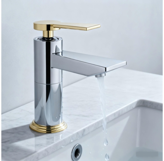 Vòi Lavabo Nóng Lạnh Mạ Crome Và Vàng Đồng (VLB108)