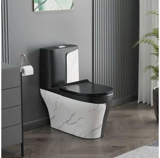 Bồn Cầu Một Khối Vân Đá Trắng Đen LUSENTER (BCMK09)