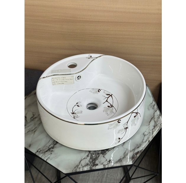 Lavabo Tròn Họa Tiết Hoa Viền Vàng LUSENTER (LB21)