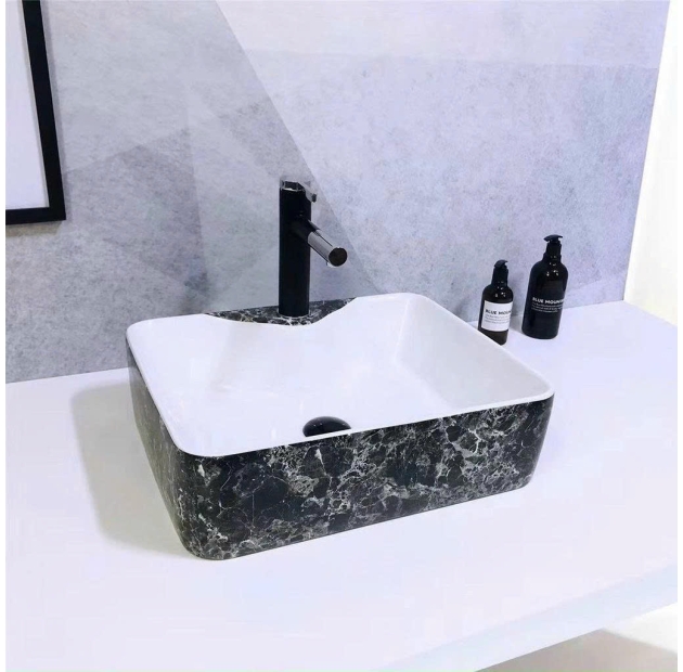 Lavabo Chữ Nhật Vân Đá Nâu/ Đen LUSENTER (LB43)